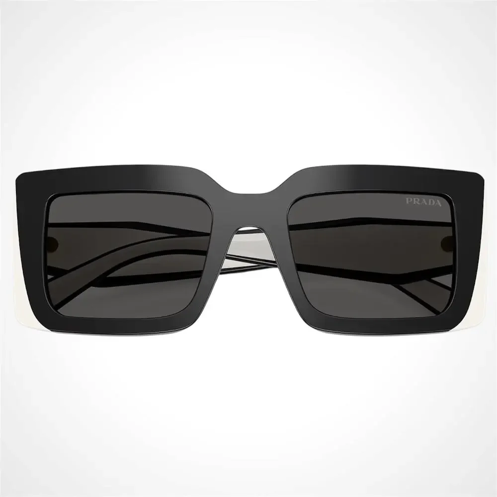 NEW PRADA Sunglasses Black White Talc Gold Symbole Logo Womens Rectangle - Picture 4 of 6